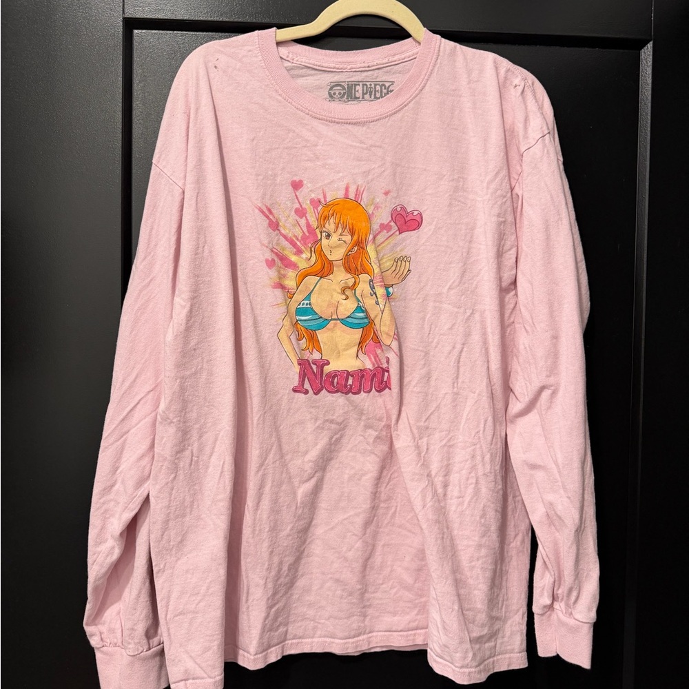 One Piece Nami Graphic Long Sleeve Tee - Light Pink